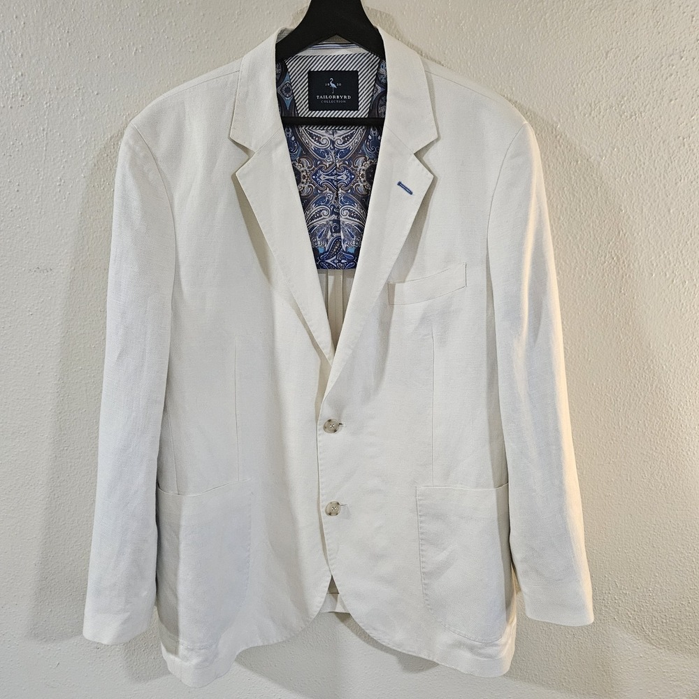 TailorByrd Collection Men's Linen Rayon Blazer Sport Coat White Cream Size 46S